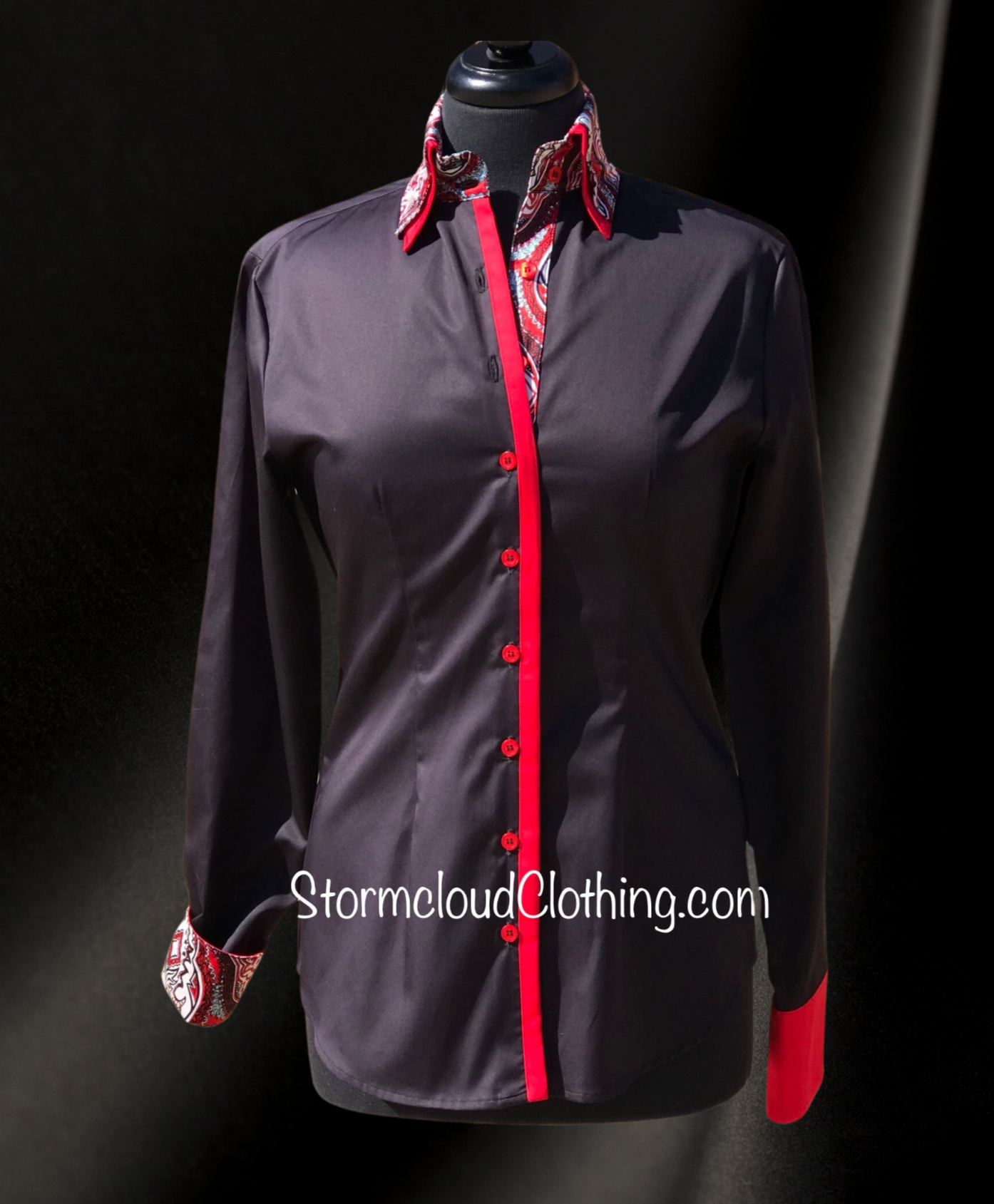 open lace back dress Black with Red Double Collar Ladies Show Shirt – Stormcloud Clothing