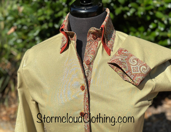 Metallic Olive with Ash Red Paisley Double Collar