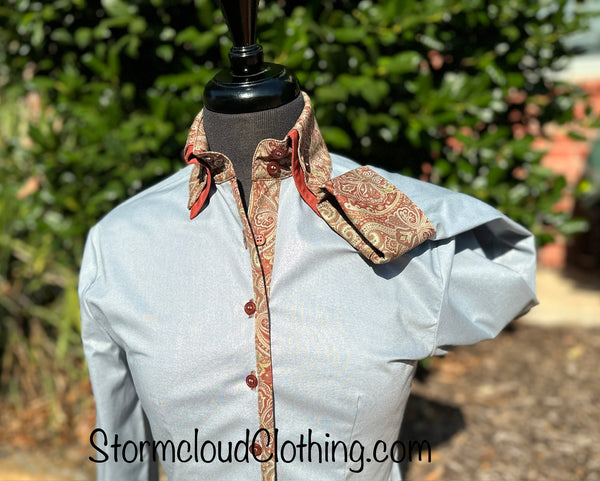 Metallic Pewter with Ash Red Paisley Double Collar