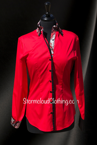 Red with Black Double Collar Ladies Show Shirt