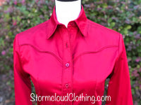 Deep Red 100% Cotton Sateen Ladies Western Show Shirt