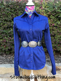 Royal Blue 100% Cotton Sateen Ladies Western Show Shirt