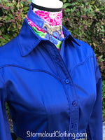 Royal Blue 100% Cotton Sateen Ladies Western Show Shirt