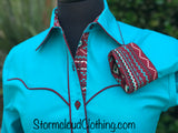 Turquoise with Burgundy SW Geometric Contrast