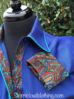 Cobalt Blue Pique Twill with Paisley Silk Contrast